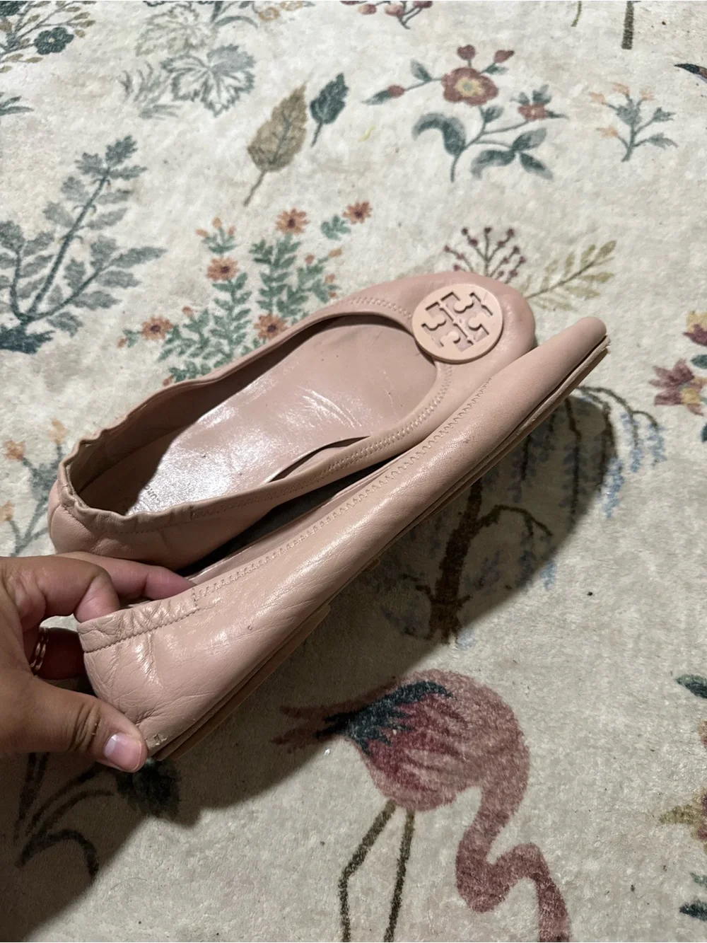 Tory Burch Pale Pink Leather Logo Ballet Flats 11M